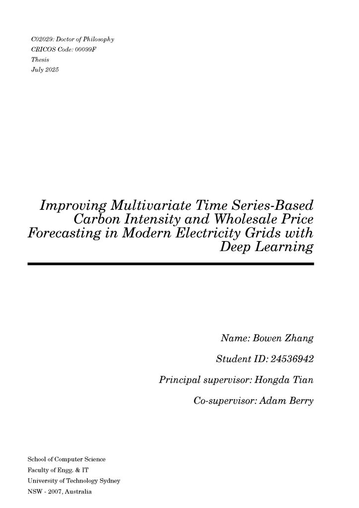 Improving Multivariate Time Series-Based Carbon Intensity and Wholesale Price Forecasting in Modern Electricity Grids with Deep Learning